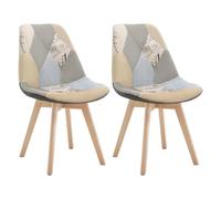 WOLTU 2 X Chaises Salle à Manger, Chaise Patchwork, en Lin + Bois Gris + Kaki BH29pw-2