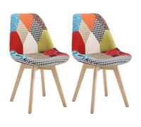 WOLTU 2 X Chaises Salle à Manger, Chaise Patchwork, en Lin + Bois Multicolore BH29mf-2
