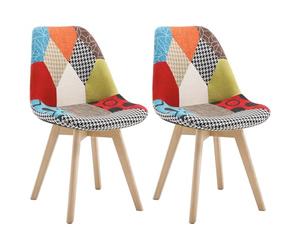 WOLTU 2 X Chaises Salle à Manger, Chaise Patchwork, en Lin + Bois Multicolore BH29mf-2