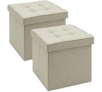 WOLTU 2 x Tabouret Cube de Rangement Repose Pieds Pliant,Couvercle Amovible siège en Lin, 37,5x37,5x38cm, Beige
