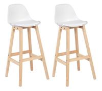 WOLTU 2 x Tabouret de bar,pieds en bois,Tabouret de cuisine,siège en similicuir,Blanc