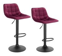 WOLTU Tabouret de Bar Lot de 2, Tabourets Rotatifs et Réglables en Hauteur, en Velours et Métal, Bordeaux