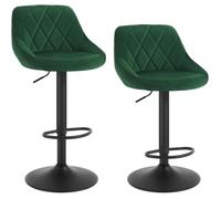 WOLTU 2 X Tabourets de bar siège bien rembourré en velours , Hauteur réglable pieds en métal, Vert Foncé