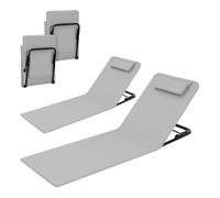 WOLTU 2er Set Bain de Soleil, Chaise Longue Pliable, Transat de Plage Pliable, Transat Jardin Exterieur, Matelas de Plage Rembourré, Dossier Inclinable, avec Oreiller, 48x132x54 cm, Gris Clair