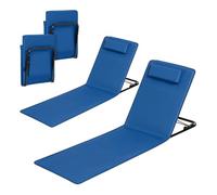 WOLTU 2er Set Bain de Soleil, Chaise Longue Pliable, Transat de Plage Pliable, Transat Jardin Exterieur, Matelas de Plage Rembourré, Dossier Inclinable, avec Oreiller, 48x132x54 cm, Bleu