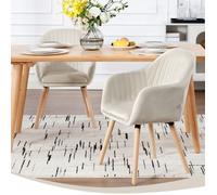 WOLTU 2x Chaises de salle à manger en velours, Chaise pour cuisine,salon,café, Pieds en bois massif, Crème W0ATT0007-2