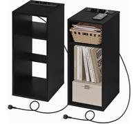 WOLTU 2x Table de Chevet, Table d’appoint avec Station de Charge, Bout de Canapé, 2Ports USB+2Prises, 25x30x60cm, Noir