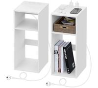 WOLTU 2x Table de Chevet, Table d’appoint avec Station de Charge, Bout de Canapé, 2Ports USB+2Prises, 25x30x60cm, Blanc W0ETT0118-2