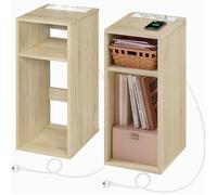 WOLTU 2x Table de Chevet, Table d’appoint avec Station de Charge, Bout de Canapé, 2Ports USB+2Prises, 25x30x60cm,Grain Bois Clair