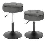 WOLTU 2x Tabouret de Bar Bas en Velours avec Espace de Rangement, Chaise de Bar Ronde, Réglable 49,5-65cm, Gris foncé BH329dgr-2