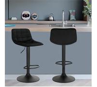 WOLTU 2x Tabourets de Bar en velours et métal, Chaises de comptoir réglable en Hauteur, Chaise de Bar, Noir W0ATT0015-2
