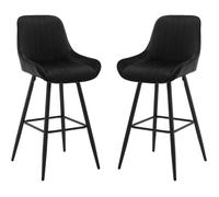 WOLTU 2x Tabourets de Bar Hauts avec Dossier, Chaise Moderne avec Repose-Pieds, Siège en Velours, Noir W0ATT0133-2