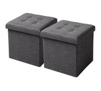 WOLTU 2xTabouret Cube de Rangement Repose Pieds Pliant,Couvercle Amovible siège en Lin, 37.5x37.5x38cm,Gris Foncé