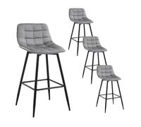 WOLTU 4 X Tabouret de Bar Bistro Chaise de Bar Assise rembourrée en Velours avec Pieds et Repose-Pieds en métal,Gris Clair BH143hgr-4