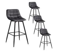 WOLTU 4 X Tabouret de Bar Bistro Chaise de Bar Assise rembourrée en Velours avec Pieds et Repose-Pieds en métal,Gris Foncé BH143dgr-4