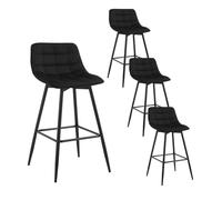 WOLTU 4 X Tabouret de Bar Bistro Chaise de Bar Assise rembourrée en Velours avec Pieds et Repose-Pieds en métal,Noir BH143sz-4