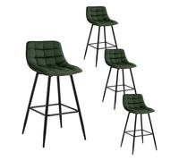 WOLTU 4 X Tabouret de Bar Bistro Chaise de Bar Assise rembourrée en Velours avec Pieds et Repose-Pieds en métal,Vert Foncé BH143dgn-4
