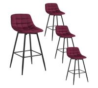 WOLTU 4 X Tabouret de Bar Bistro Chaise de Bar Assise rembourrée en Velours avec Pieds et Repose-Pieds en métal,Bordeaux BH143bd-4