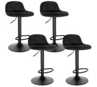 WOLTU 4 x Tabouret de Bar en Velours, Tabouret de Comptoir Hauteur Réglable 62-83cm, Pivotant à 360°, Noir