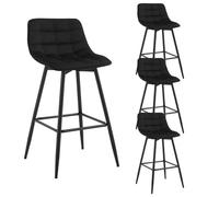 WOLTU 4 X Tabouret de Bar Bistro Chaise de Bar Assise rembourrée en Velours avec Pieds et Repose-Pieds en métal,Noir BH143sz-4