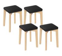 WOLTU 4x Tabouret en Bois Massif, Chaise de Cuisine, Siège Rembourré d’Éponge et PU, 32.5x32.5x47cm,Noir BH345sz-4
