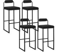 WOLTU Lot de 4 Tabourets de Bar, Chaises de Bar Hautes avec Dossier et Repose-Pieds, Design Moderne, en Velours et Métal Hauteur du Siège 75cm, Noir BH343sz-4