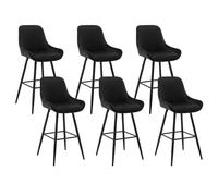 WOLTU 6×Tabourets de Bar Hauts avec Dossier, Chaise Moderne avec Repose-Pieds Carré, Tabouret Ergonomique en Velours pour Le Bistrot, Hauteur d'Assise 71 cm, Pieds en Métal, Nero, BH394sz-6