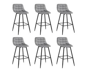 WOLTU 6X Tabouret de Bar Style Bistro Chaise Haute pour Bar Assise rembourrée en Velours Doux avec Cadre en métal, Gris Clair, BH143hgr-6