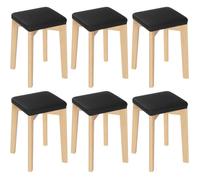 WOLTU 6x Tabouret en Bois Massif, Chaise de Cuisine, Siège Rembourré d’Éponge et PU, 32.5x32.5x47cm,Noir BH345sz-6