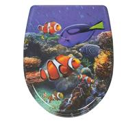WOLTU Abattant de Toilette, Siège WC en Forme de O à Fermeture Douce, Montage par le Haut, Déverrouillage Rapide, Charnières Réglables à 360°, en Duroplast, Poissons tropicaux