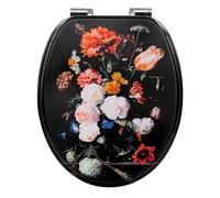 WOLTU Abattant WC avec Frein de Chute, Lunette Toilettes WC, en MDF, Dégagement Rapide, en Forme O, Charnières Réglables, Motif de Fleurs