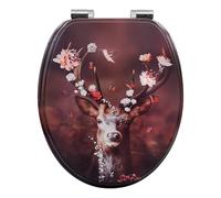 WOLTU Abattant WC avec Frein de Chute, Lunette Toilettes WC, en MDF, Dégagement Rapide, en Forme O, Charnières Réglables, Motif de Cerf