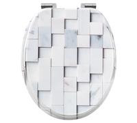 WOLTU Abattant WC, Cuvette Toilette, Abattant WC avec Frein de Chute, Lunette Toilettes WC, en Forme O, Charnières Réglables, Montage par Bas, en MDF, Motif de Mosaïque