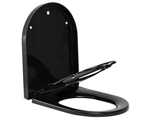 WOLTU Abattant WC Familial, Lunette de Toilette avec Siège Enfant Magnétique, Cuvette Toilette avec Frein de Chute, Démontage Rapide, Soft-close, Forme D, en PP, Noir, 361x454x44mm