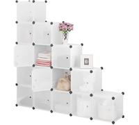 WOLTU Armoire de Rangement Modulable, Étagère Rangement Plastique, Meuble Cube avec Portes, 15 Casiers, Blanc W0ITT0075