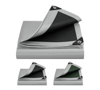 WOLTU Bâche de Protection en PE 280g/m², 1,5x2 m, Housse de Protection Étanche pour Bois, avec Œillets Muiti-Usage, Gris+Noir