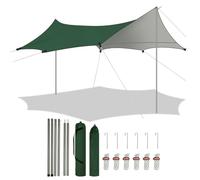 WOLTU Bâche de Protection, Tente et Camping - Tarp Bivouac Imperméable avec Œillets, Poteaux, Cordes et Piquets - 4,4x4,4 m, Vert