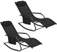 WOLTU Bain de Soleil Jardin Exterieur, Lot de 2, Chaise Longue Jardin, Fauteuil à Bascule Transat de Jardin, Noir W0ETT0157-2