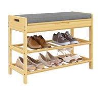 WOLTU Banc à Chaussures en Bambou, avec Siège Rembourré Rabattable, Étagère pour Chaussures à 2 Niveaux, pour Couloir, Chambre à Coucher, Salon, Blacon, 68x30x50cm