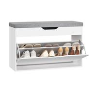 WOLTU Banc à Chaussures, Étagère à Chaussures 3 en 1 avec Siège Rembourré, Compartiment Caché, Tiroir à 2 Niveaux, pour Entrée/Couloir/Chambre/Vestiaire, Capacité de Charge 145 kg, Blanc + Gris
