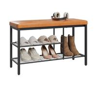 WOLTU Banc Chaussures Entrée, Banc de Rangement, Siège Rembourré, à 3 Étagères, pour Bottes et Chaussures, en Similicuir et Métal, Entrée, Couloir, Salon, 80x30x50 cm, Marron