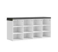 WOLTU Banc de Rangement à Chaussures, Meuble d’Entrée pour Chaussures, Étagère Autoportante à 12 Compartiments en Panneau Aggloméré avec Coussin en Tissu Gris, Blanc, 102x30x48,5 cm
