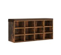 WOLTU Banc de Rangement à Chaussures, Meuble d’Entrée pour Chaussures, Étagère Autoportante à 12 Compartiments en Panneau Aggloméré avec Coussin en Tissu Gris, Marron Rustique+Marron, 102x30x48,5 cm