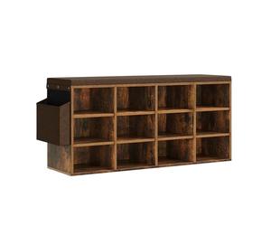WOLTU Banc de Rangement à Chaussures, Meuble d’Entrée pour Chaussures, Étagère Autoportante à 12 Compartiments en Panneau Aggloméré avec Coussin en Tissu Gris, Marron Rustique+Marron, 102x30x48,5 cm