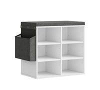 WOLTU Banc de Rangement à Chaussures, Meuble d’Entrée pour Chaussures, Étagère Autoportante à 6 Compartiments en Panneau Aggloméré avec Coussin en Tissu Gris, Blanc, 51,6x30x48,5 cm