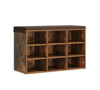 WOLTU Banc de Rangement à Chaussures, Meuble d’Entrée pour Chaussures, Étagère Autoportante à 9 Compartiments en Panneau Aggloméré avec Coussin en Tissu Gris, Marron Rustique+Marron, 76,8x30x48,5 cm
