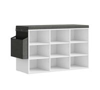WOLTU Banc de Rangement à Chaussures, Meuble d’Entrée pour Chaussures, Étagère Autoportante à 9 Compartiments en Panneau Aggloméré avec Coussin en Tissu Gris, Blanc, 76,8x30x48,5 cm
