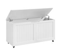 WOLTU Banc de Rangement à roulettes, 100 x 50,5 x 40 cm, Coffre de Rangement avec Couvercle Rabattable à Charnières, pour Chambre, Entrée, Salon, Blanc