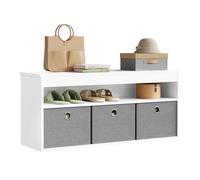 WOLTU Banc de Rangement, Banc Chaussures Entrée, avec 1 Compartiment Ouvert et 3 Tiroirs en Tissu Amovible, Étagères, Banquette Coffre Rangement, pour Entrée, Salon, Chambre d'enfant, Blanc