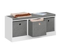 WOLTU Banc de Rangement, Coffre de Rangement, Banc Entrée avec 3 Tiroirs en Tissu Amovibles, Banquette Coffre, avec Siège Rembourré, Blanc+Gris
